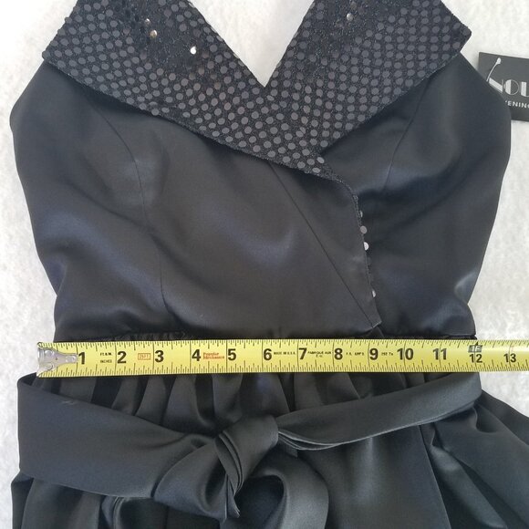 Nouveau Black Satin Halter Cocktail Wrap Dress Sequins SIZE 4 Evening Collection - Picture 5 of 16